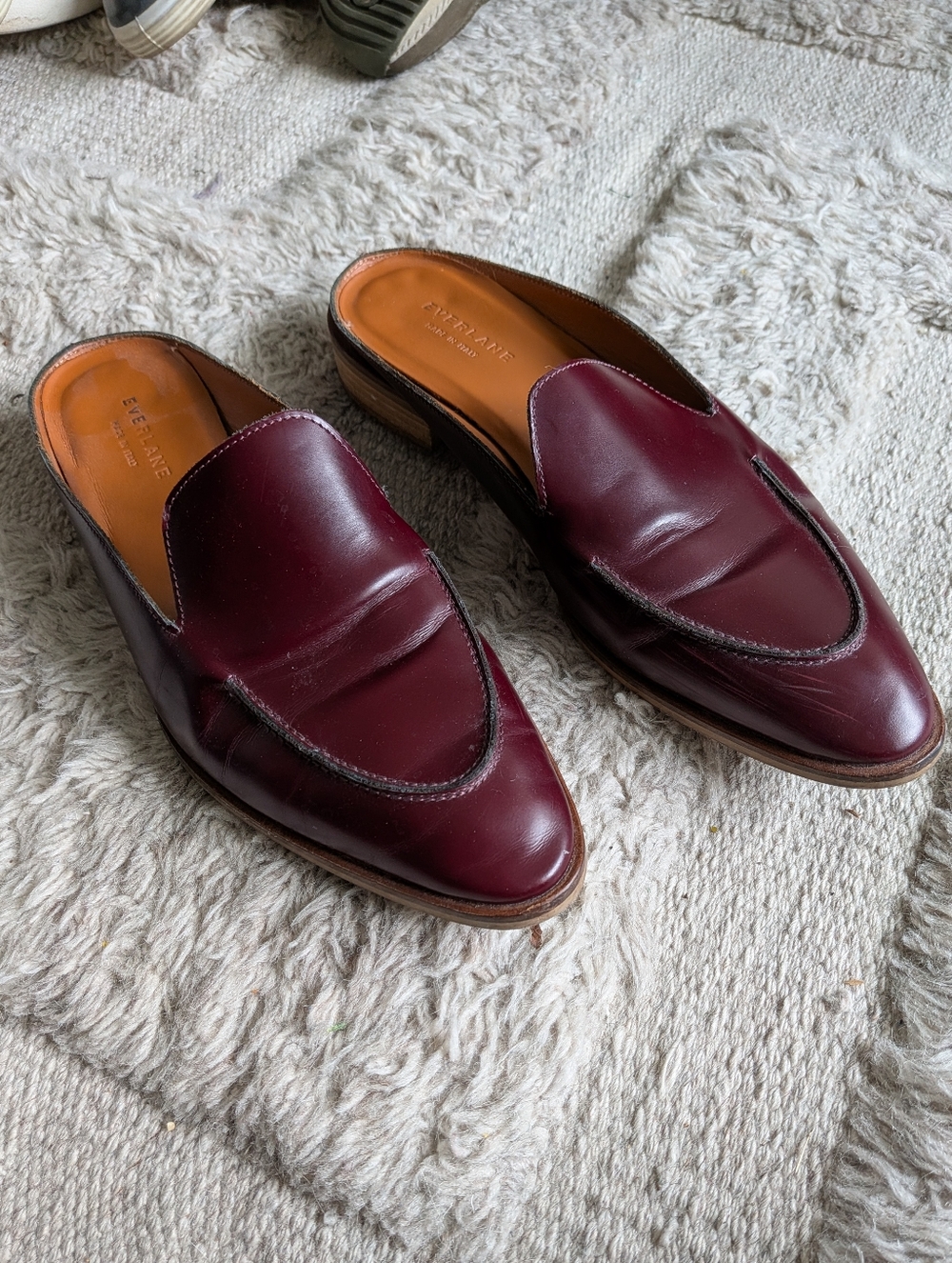 Everlane Women's Burgundy Leather Slip-On Loafer Mules